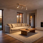 3-Head Travertine-Look Spotlight Ceiling Light on a living room ceiling