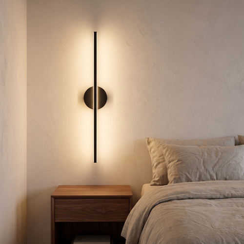 Adjustable Bar and Disc LED Wall Sconce in a styled Australian interior with the light on