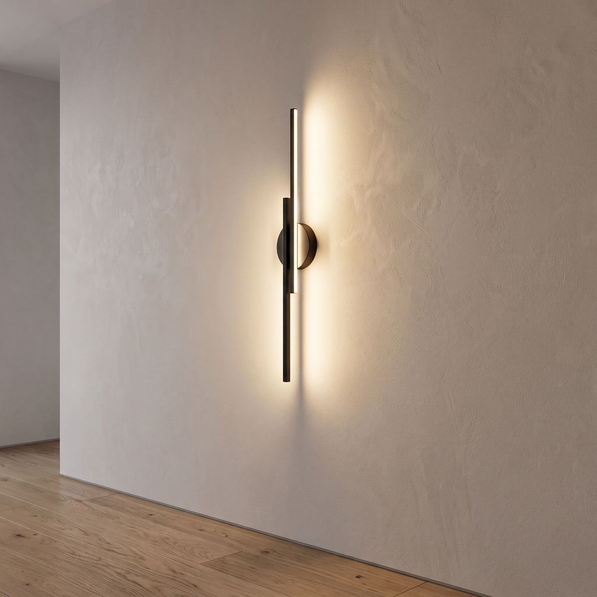 Adjustable Bar and Disc LED Wall Sconce lighting a second setting in an Australian home