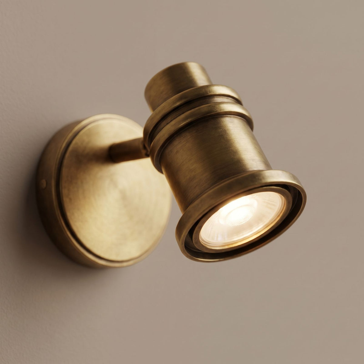 Adjustable Brass Spotlight Dimmable LED Wall Light: close-up of the materials and finish