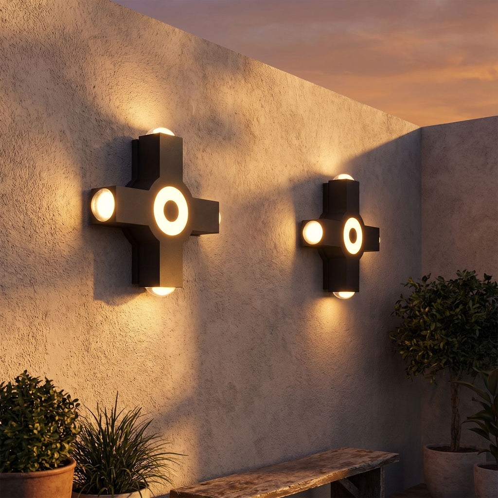 Adjustable Multi Head Outdoor Wall Light in a pair on the facade of an Australian home