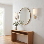 Alabaster Candle Brass Wall Sconce in a pair on a wall of an Australian home