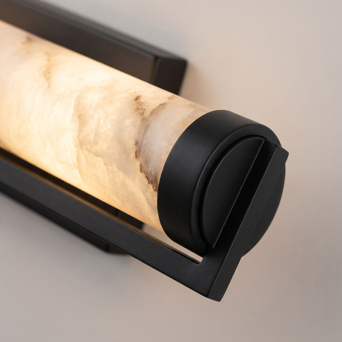 Close view of the alabaster effect resin shade and matte black bracket