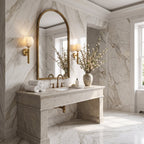 Marble Flower Petal Brass Wall Sconce, a pair either side of a bathroom mirror