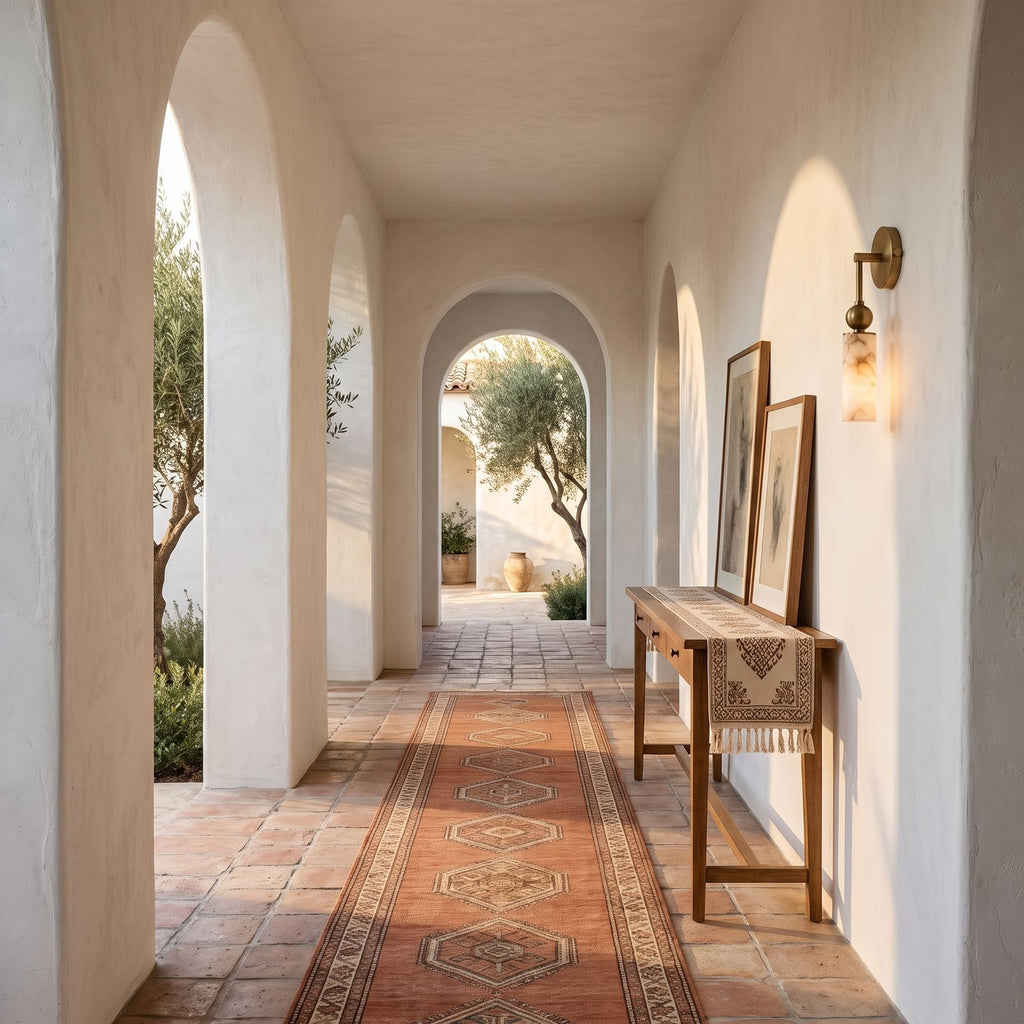 Alabaster-Look Glass Cylinder Drop Wall Light in a hallway
