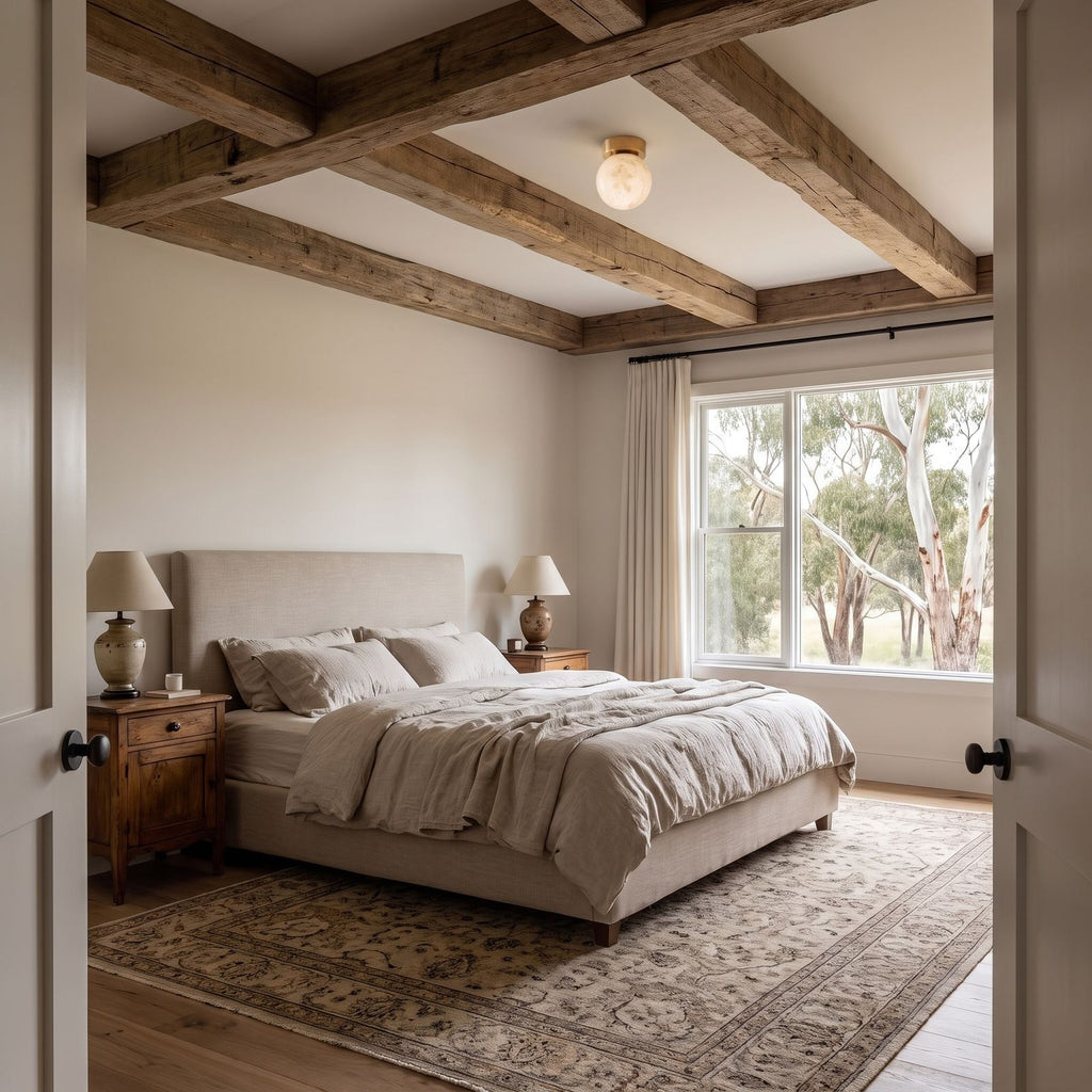 Alabaster Marble Globe Flush Mount Ceiling Light in a bedroom, wide view