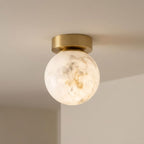 Alabaster Marble Globe Flush Mount Ceiling Light: side view of the materials and finish