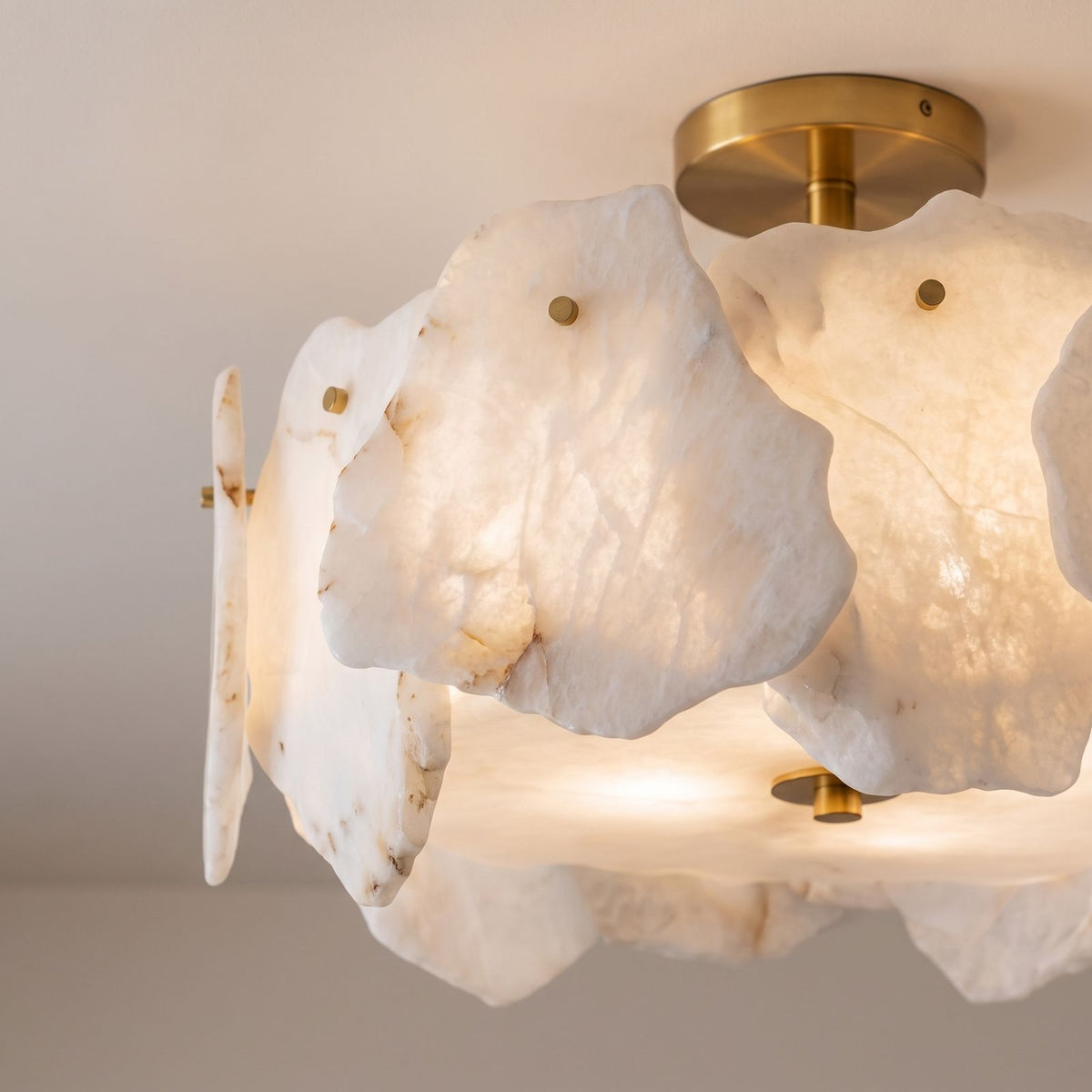 Alabaster Petal Copper Semi-Flush Ceiling Light: close-up of the materials and finish