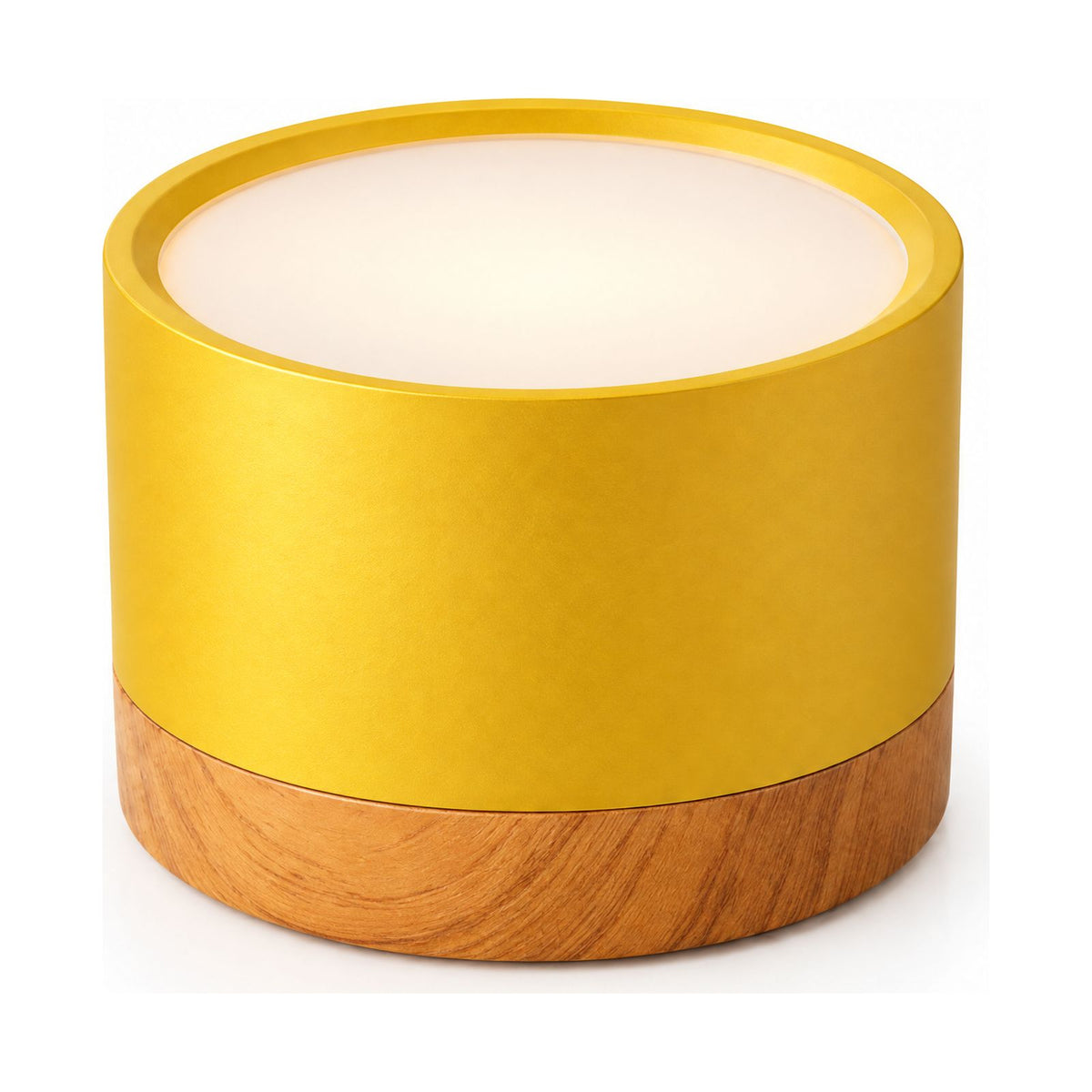 Aluminium Cylinder LED Spotlight Ceiling Light in yellow on a white background