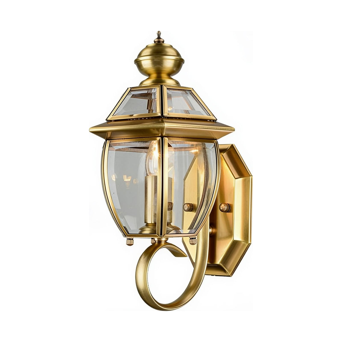 Antique Brass Glass Outdoor Wall Lantern on a white background