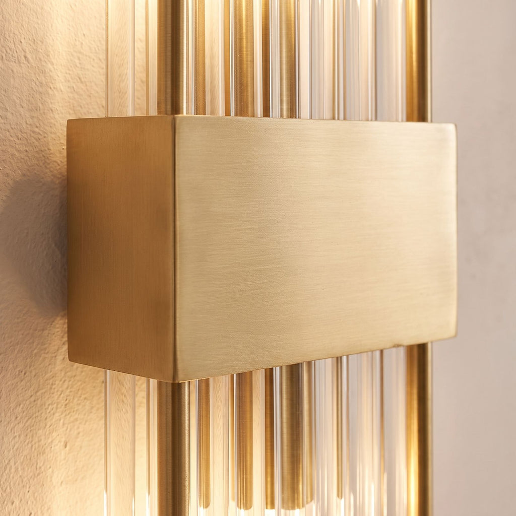 Close-up of the gold band and crystal glass rods
