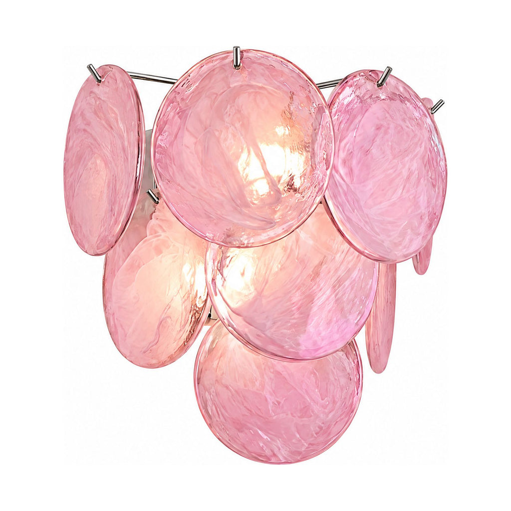 Art Deco Fan Textured Glass Wall Light in Pink on a white background