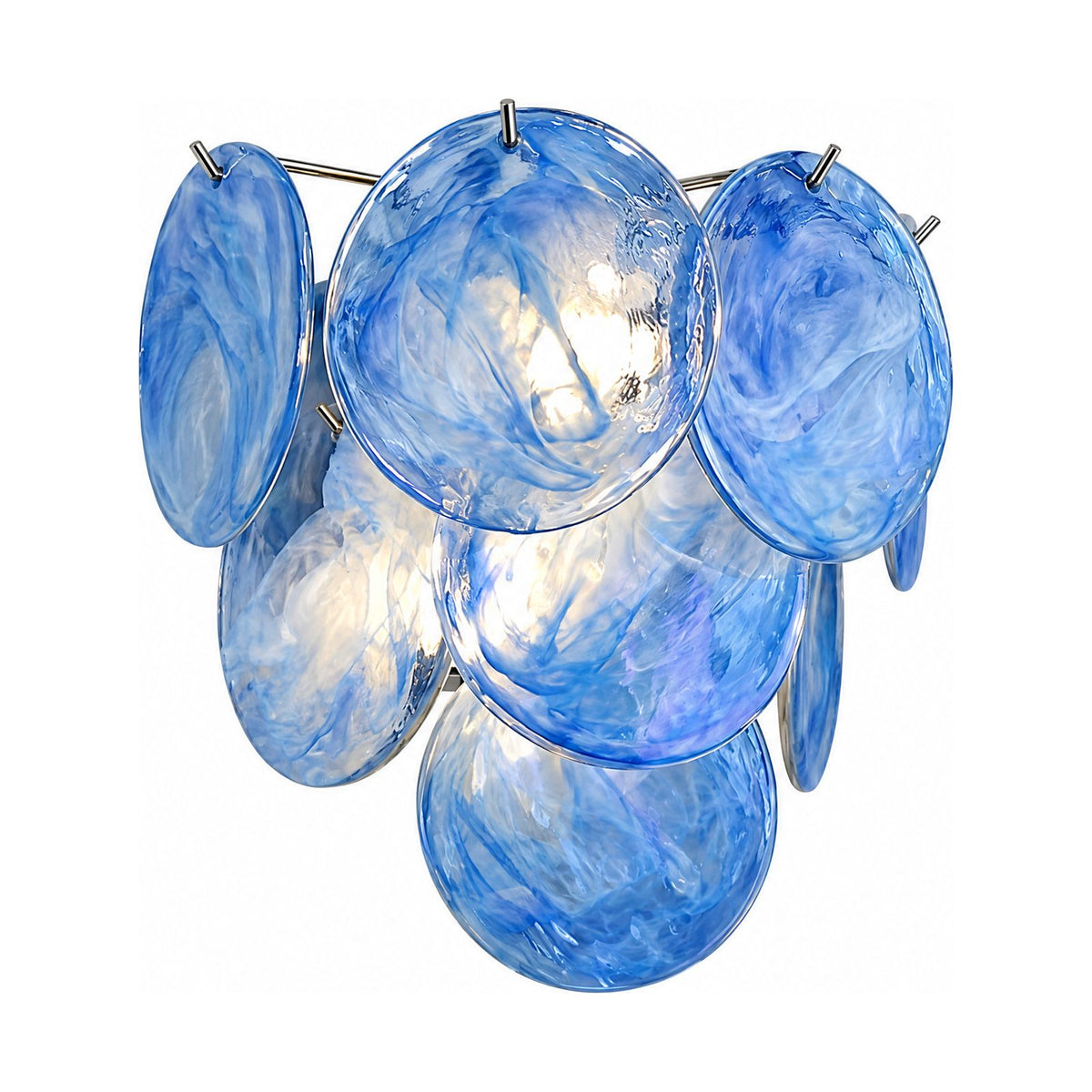 Art Deco Fan Textured Glass Wall Light in Blue on a white background