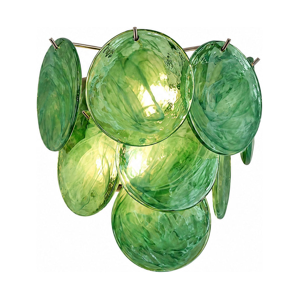 Art Deco Fan Textured Glass Wall Light in Green on a white background
