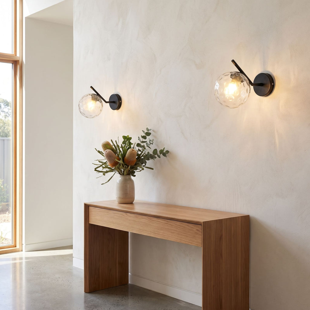 Art Deco Glass Ball Up Down Wall Sconce in a pair on a wall of an Australian home