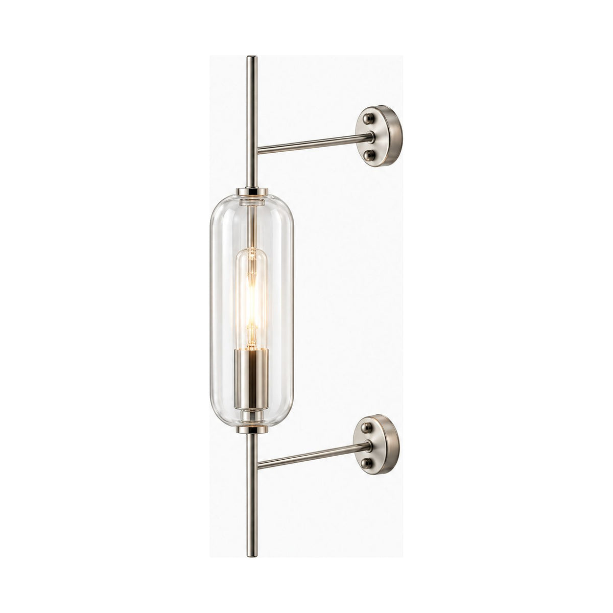Art Deco Metal Rod and Clear Glass Up Down Wall Light in Elongated Tube on a white background