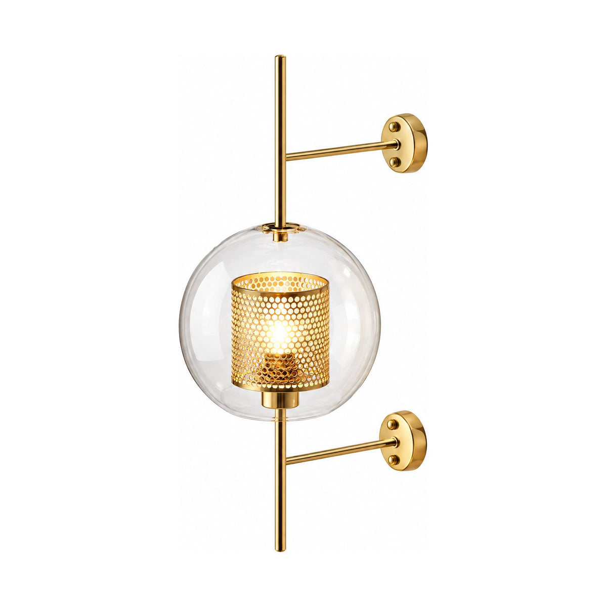 Art Deco Metal Rod and Clear Glass Up Down Wall Light in Gold on a white background