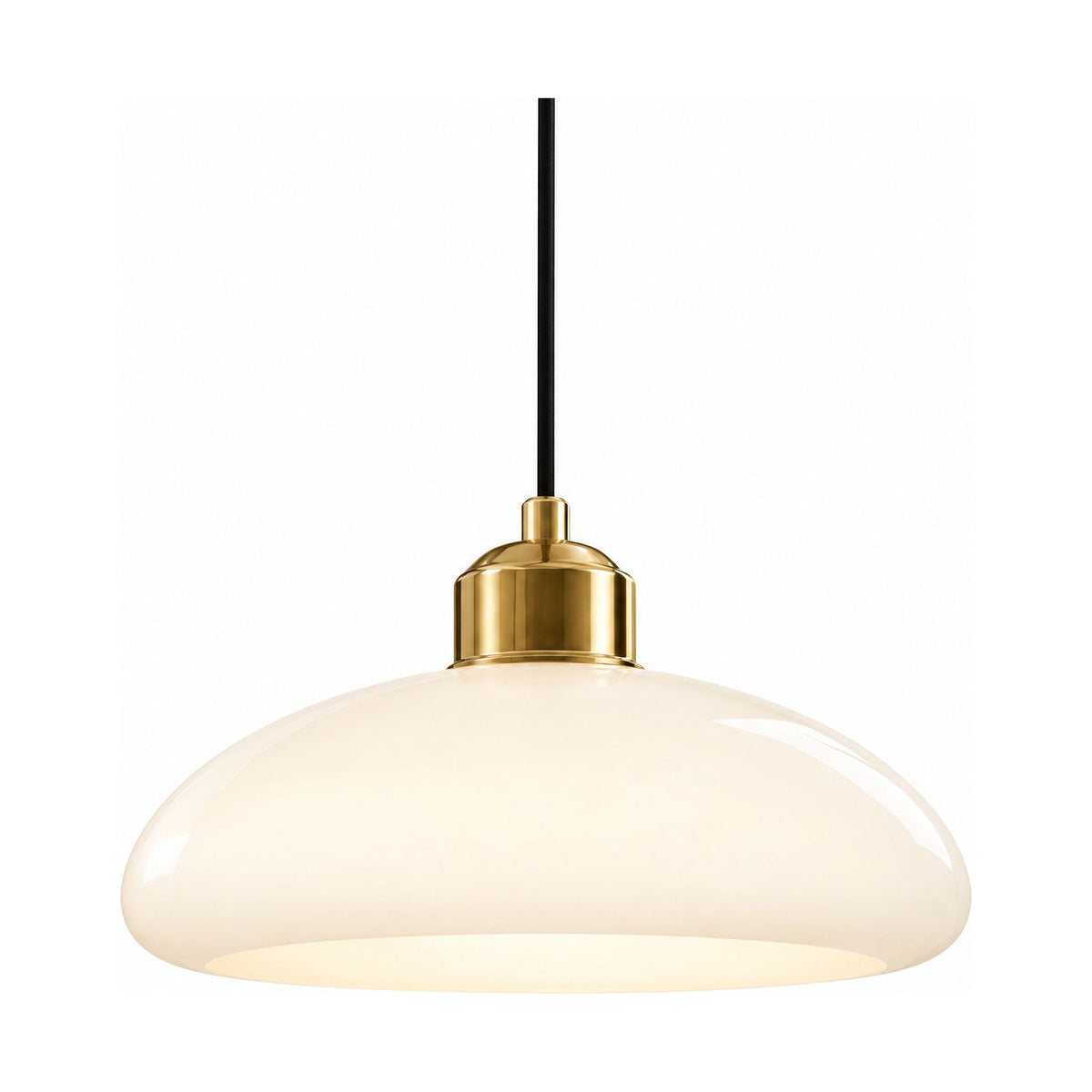 Art Deco Tiered Glass and Brass Pendant Light in the dome shade version on a white background