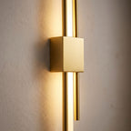 Asymmetric Linear LED Wall Sconce, close view at 45 degrees on a plaster wall