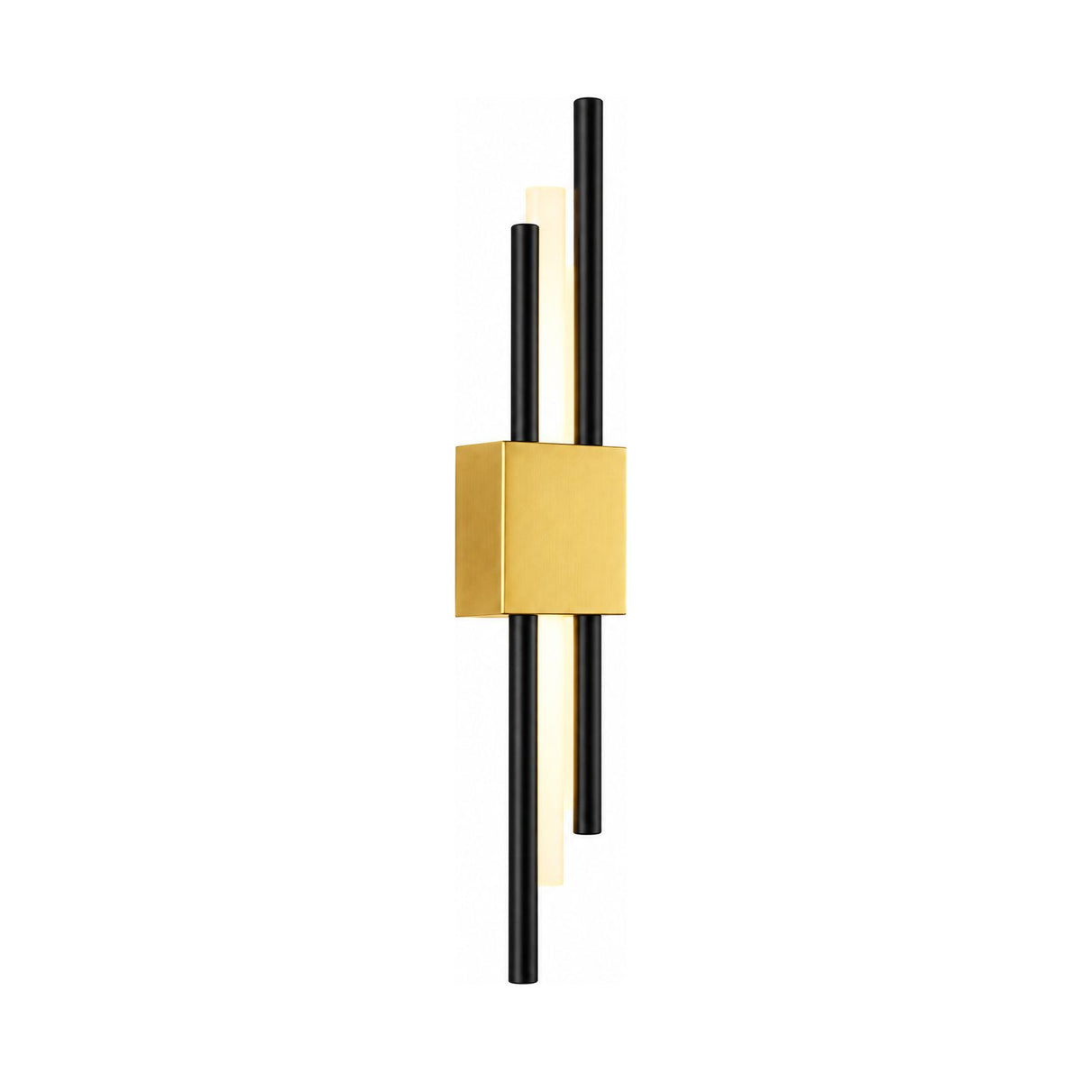 Asymmetric Linear LED Wall Sconce in Black and Gold on a white background