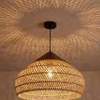 Bamboo Rattan Dome Pendant Light, close view from below