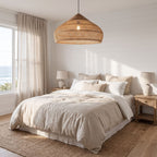 Bamboo Rattan Dome Pendant Light above a bed
