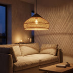 Bamboo Rattan Dome Pendant Light in a living room