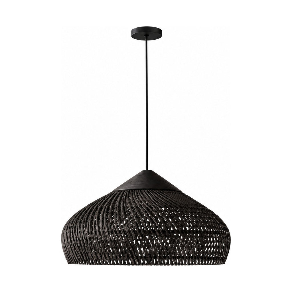 Bamboo Rattan Dome Pendant Light in black rattan on a white background