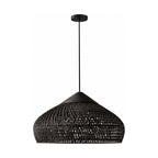 Bamboo Rattan Dome Pendant Light in black rattan on a white background