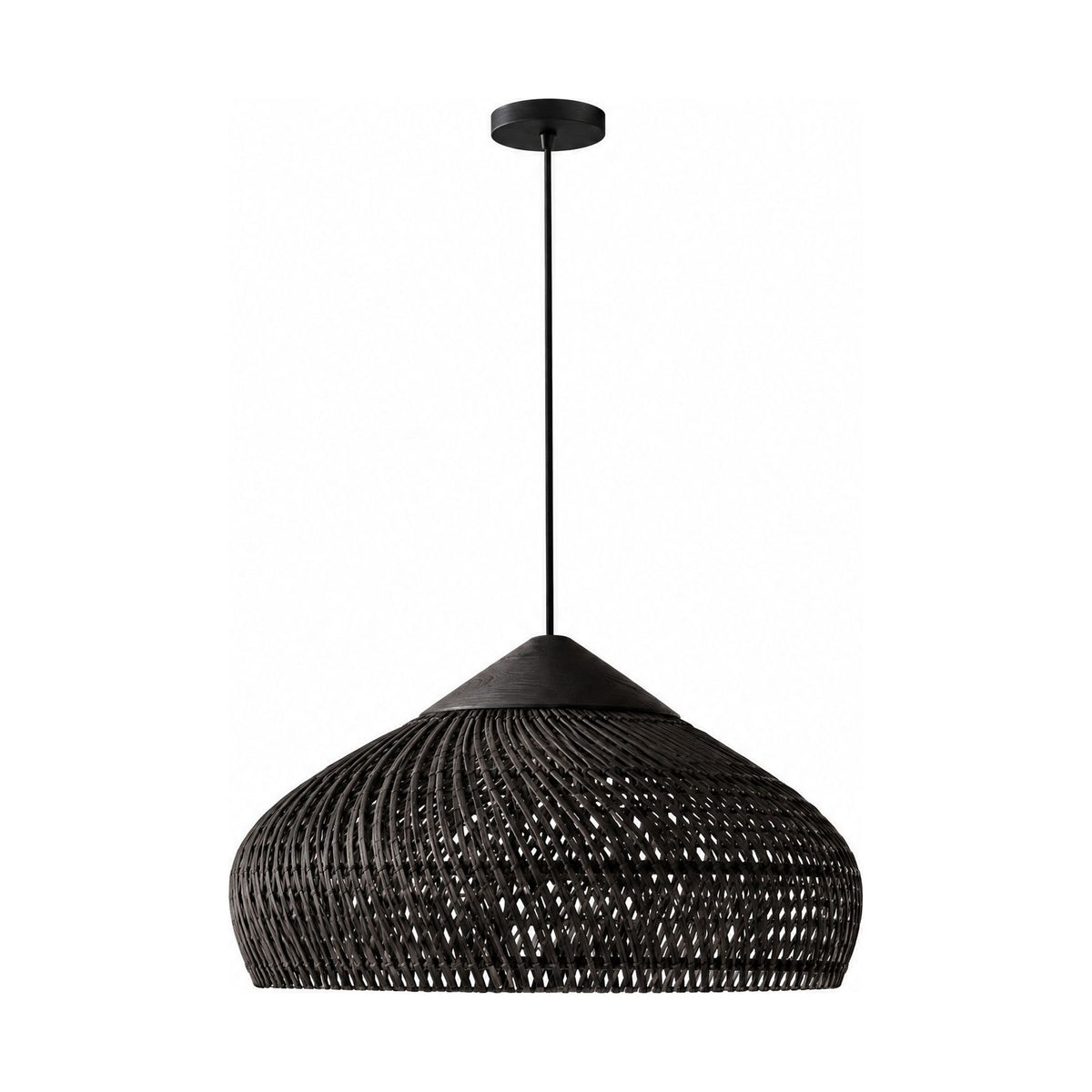 Bamboo Rattan Dome Pendant Light in black rattan on a white background
