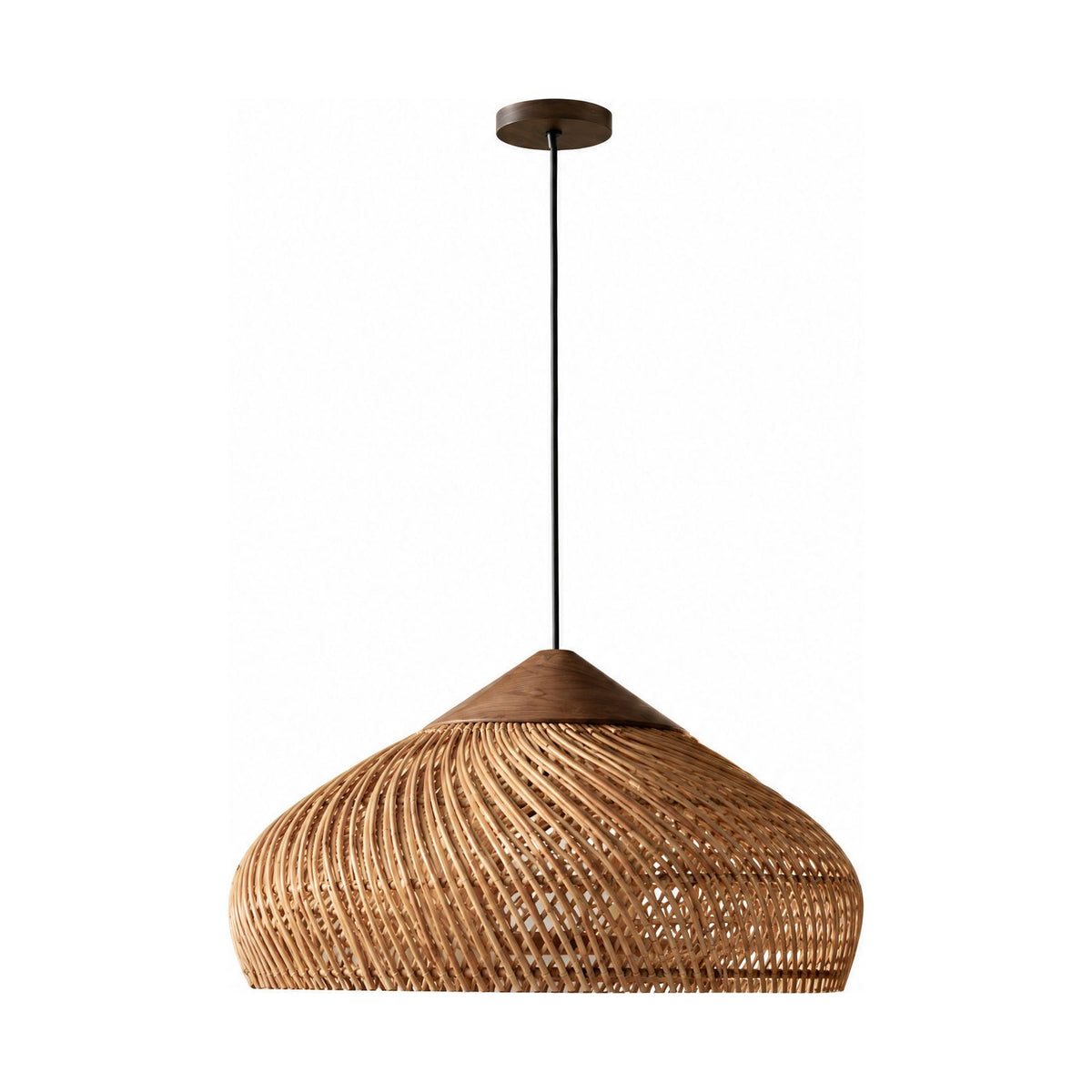 Bamboo Rattan Dome Pendant Light in light brown rattan on a white background