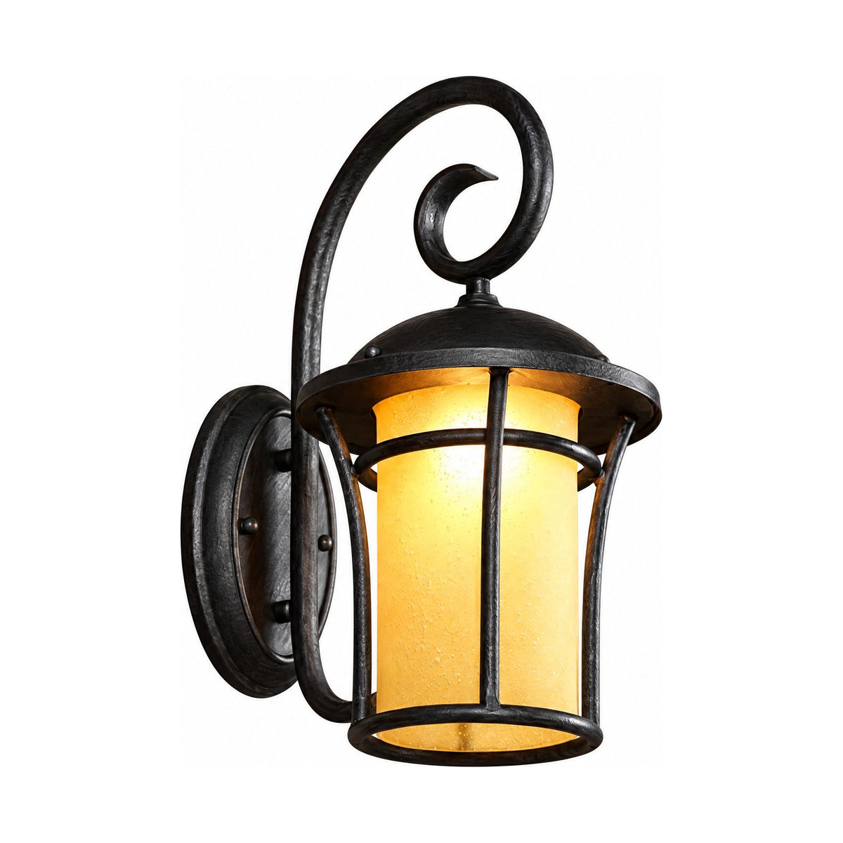 Black Iron and Amber Glass Outdoor Wall Light on a white background