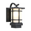 Black Iron and Frosted Glass Outdoor Wall Lantern on a white background