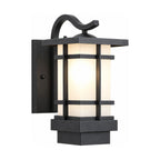 Black Iron and Frosted Glass Outdoor Wall Lantern on a white background