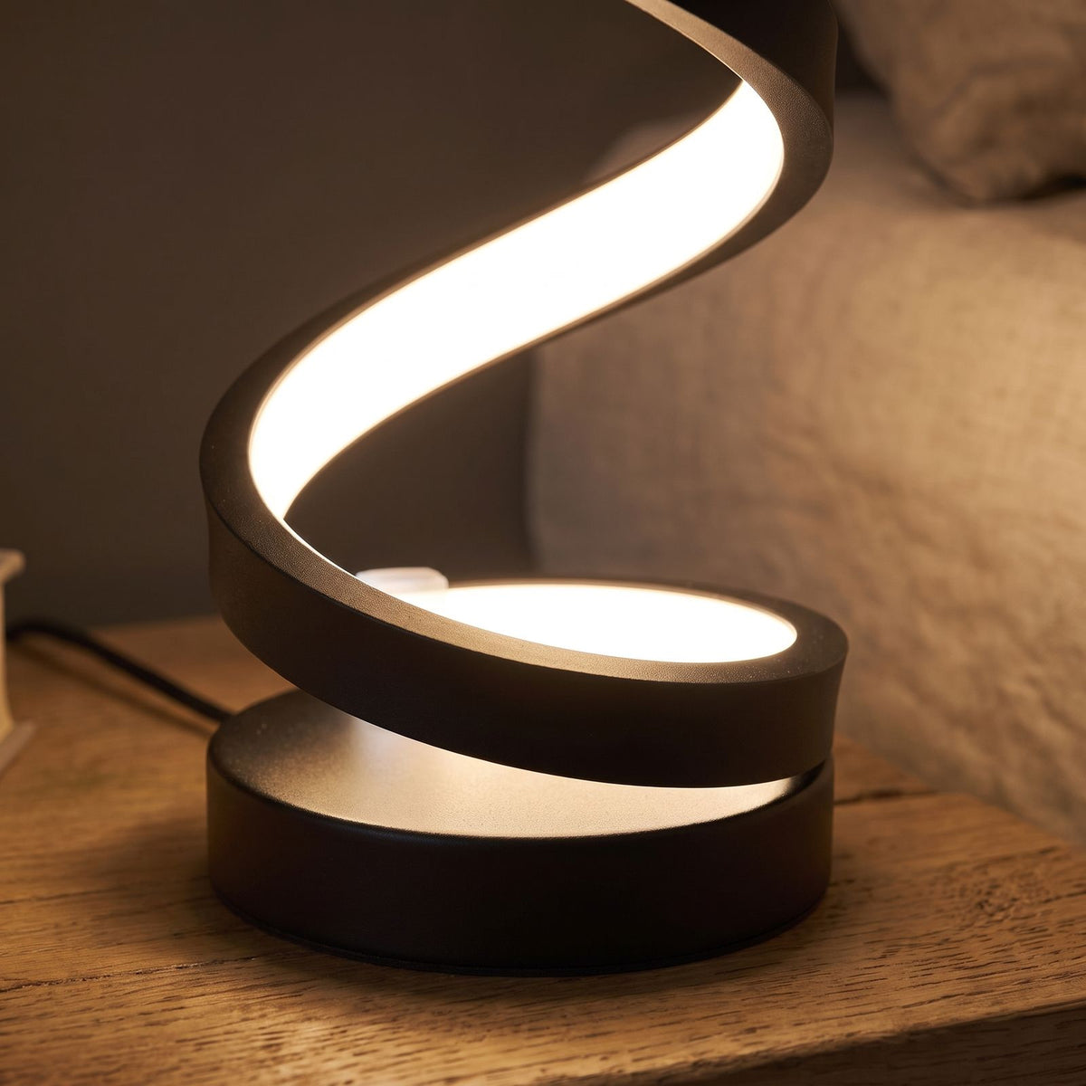 Close-up of the black ribbon and LED strip