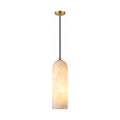 Brass and Alabaster Capsule Pendant Light on a white background