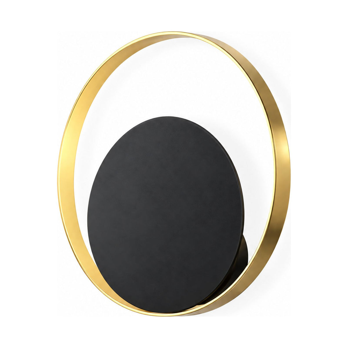 Brass Ring and Black Disc Wall Light on a white background