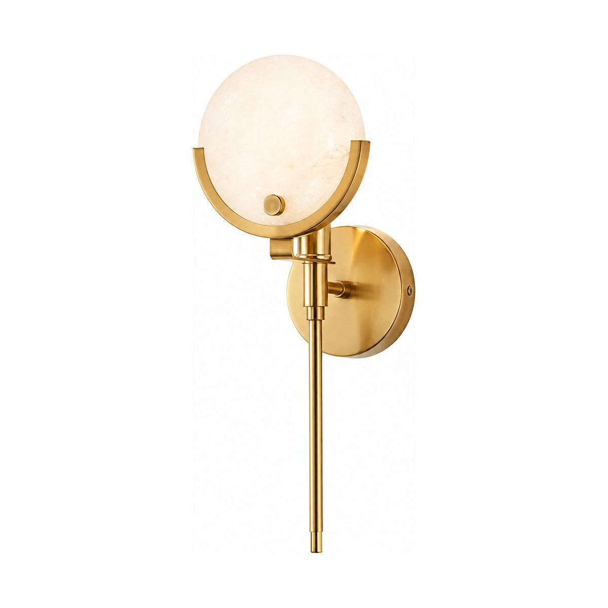 Brass Rod Alabaster Globe Wall Light on a white background