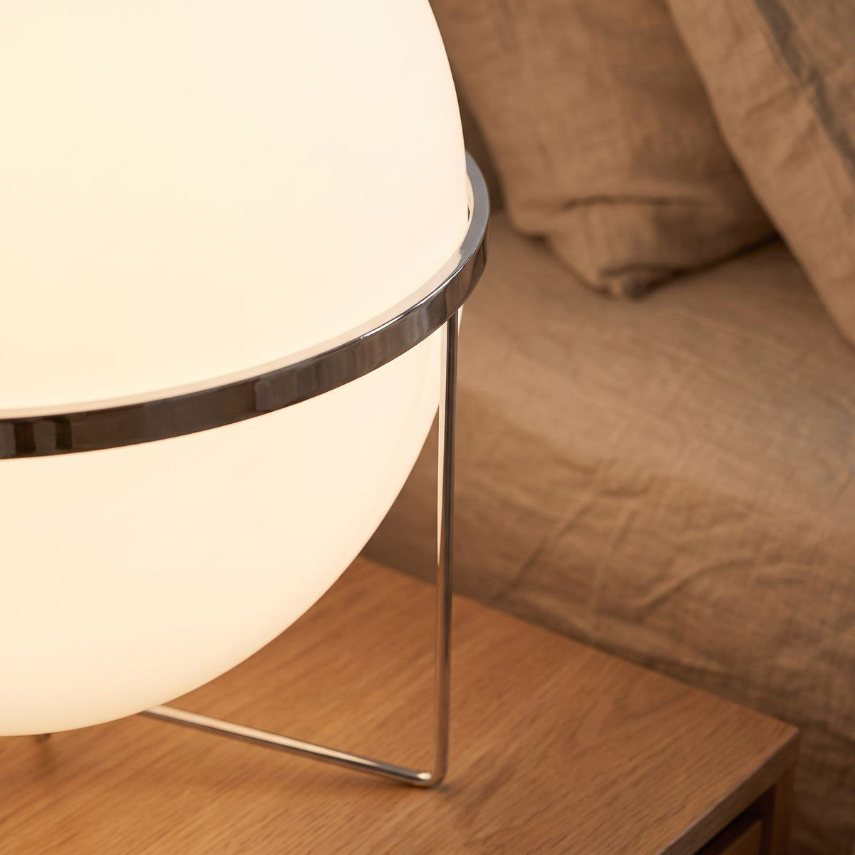 Close-up of the chrome ring around the acrylic globe