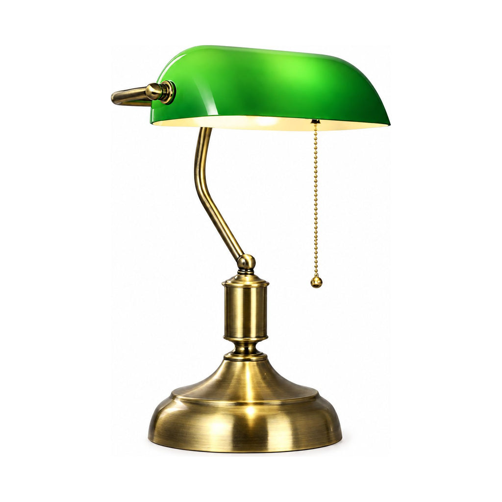 Classic Bankers Glass Shade Table Lamp on a white background