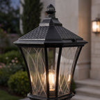 Classic Octagonal Glass Lantern Solar Post Light: close-up of the materials and finish