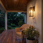 Clear Glass Lantern Outdoor Wall Light on a covered verandah