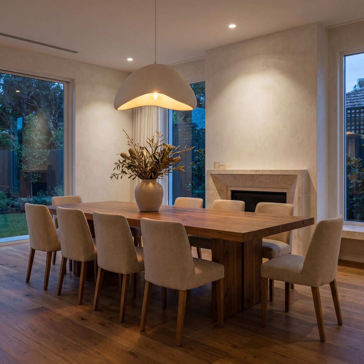 Cloud Shaped Japandi Pendant Light above a timber dining table
