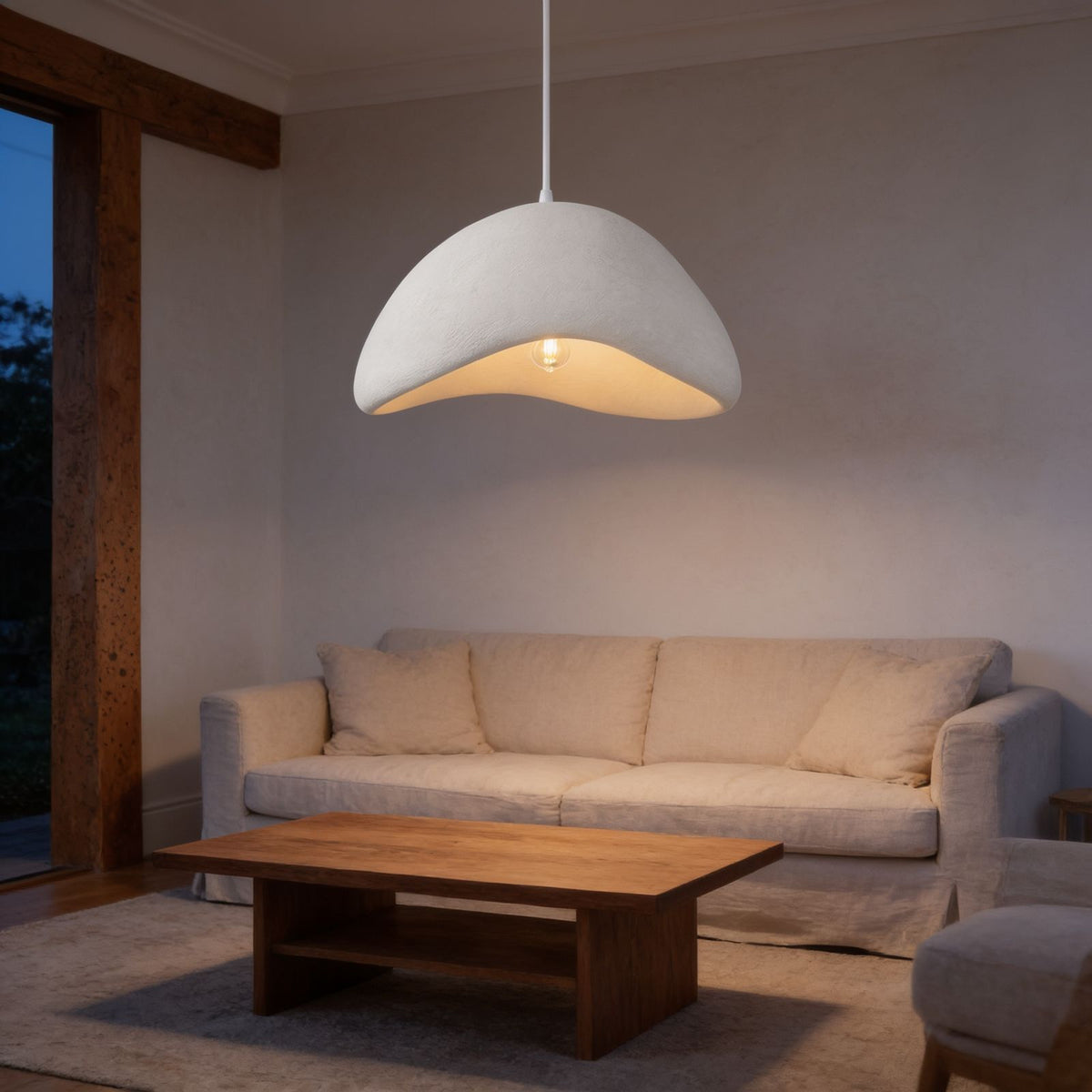 Cloud Shaped Japandi Pendant Light above a round table in a breakfast nook