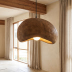 Coffee Brown Textured Resin Cloud Pendant Light, close view from below