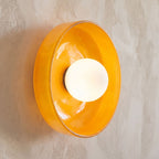 Close-up of the glass dish and opal globe