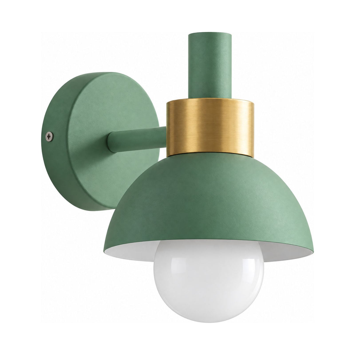 Coloured Matte Iron Cylinder Wall Light in Green on a white background