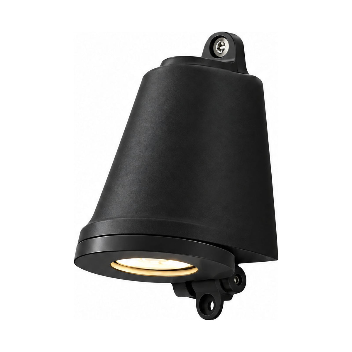 Compact Aluminium LED Outdoor Wall Light in Black on a white background