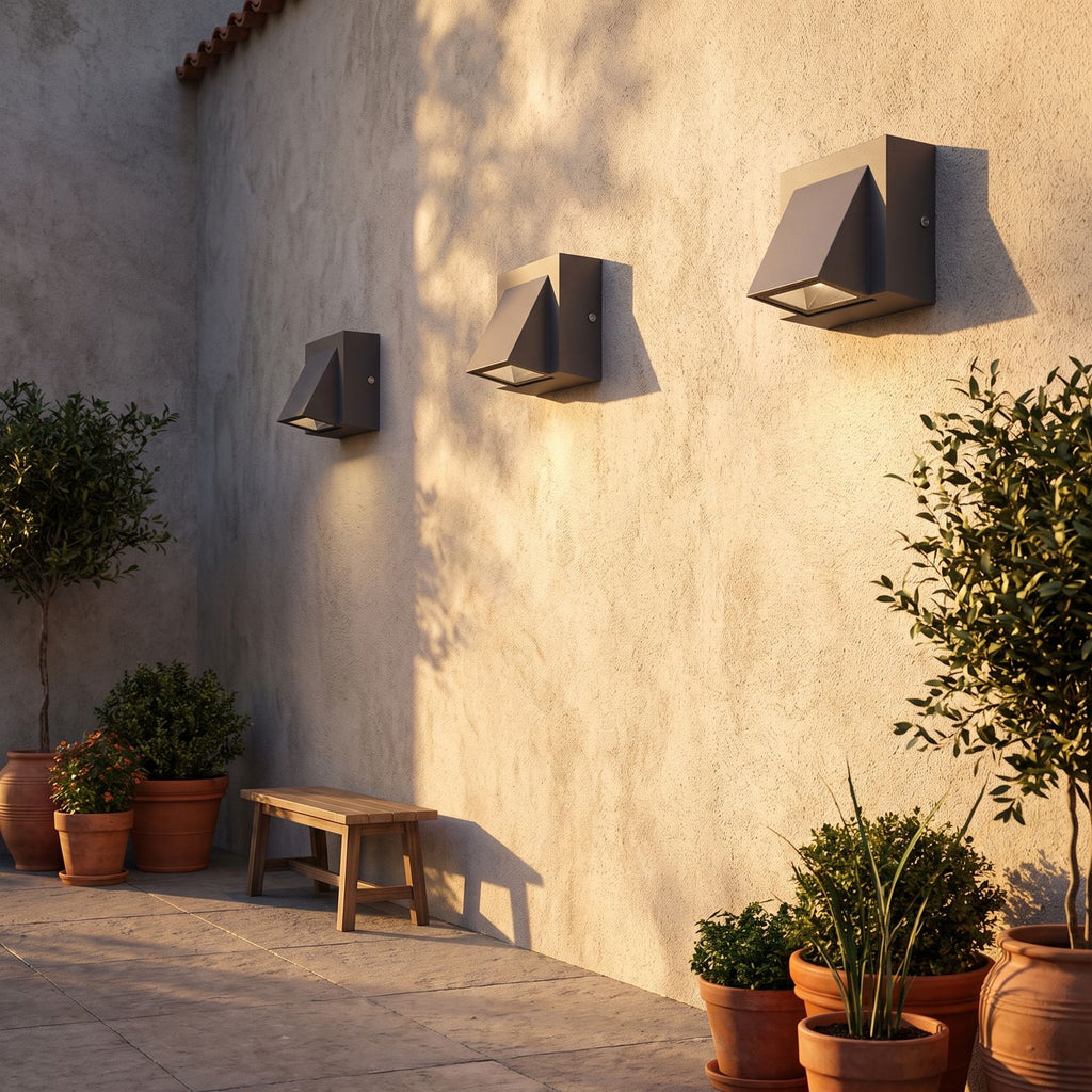 Compact Metal LED Outdoor Wall Light in a pair on the facade of an Australian home