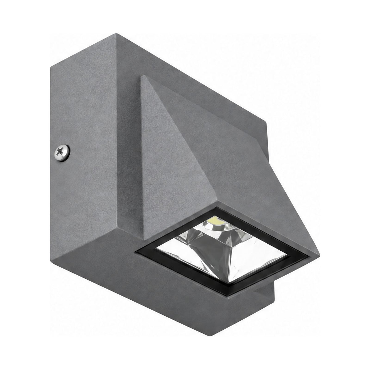 Compact Metal LED Outdoor Wall Light in Grey on a white background